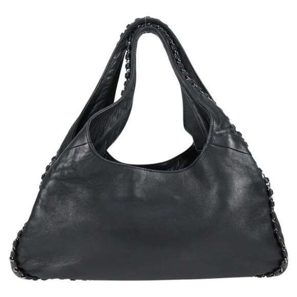 CHANEL Chain Hand Bag Lamb Skin Black Gold CC Auth PP536V - Picture 2 of 16